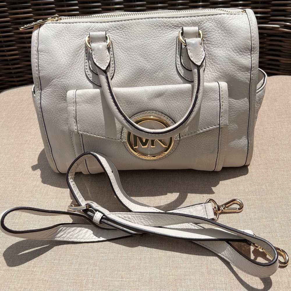 MICHAEL KORS MARGO YELLOW GOLD VANILLA LEATHER SATCHEL CROSSBODY